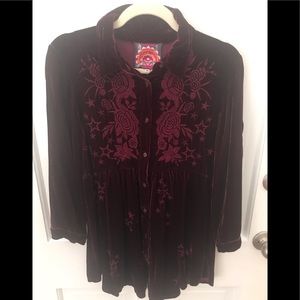 Velvet rich burgundy boho tunic EUC, M worn once